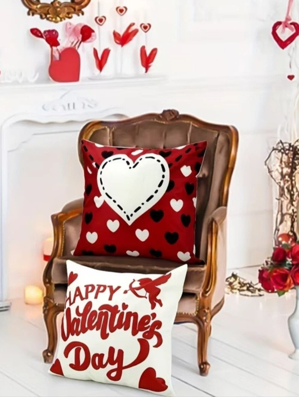 Valentine Red & White Decorative Throw Pillow Covers - Pack of 4